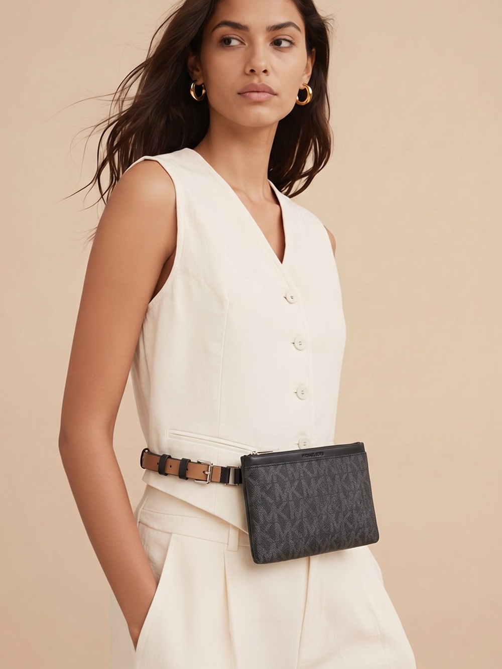 Michael Kors Black Monogram Mini Belt Bag